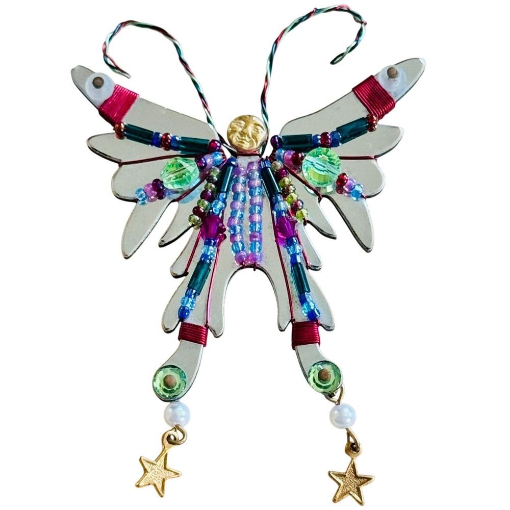 Liztech‎ 99 Papillion Brooch Pin Butterfly Fairy Glass Colorful Flashy Art 90s